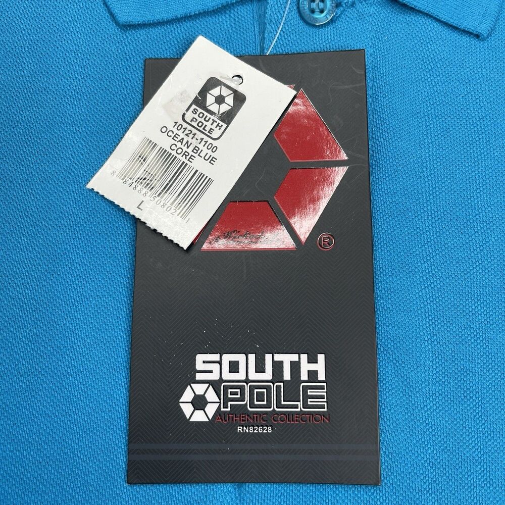 Southpole Polo Shirt Mens Large Ocean Blue Short Sleeve Y2K NEW With Tags - Picture 5 of 11